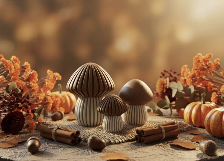 Afbeeldingen van 3D-geprinte Paddenstoel – Sfeervolle Decoratie  - glad deksel - ca. 12 cm