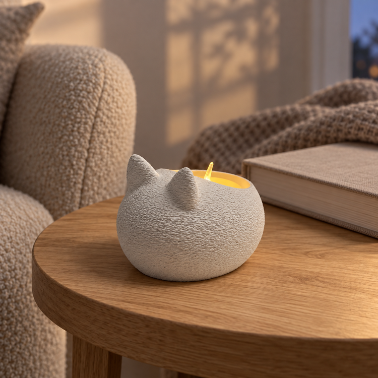 Afbeeldingen van Kat Theelichthouder – 3D-geprint sfeerlichtje in katten vorm