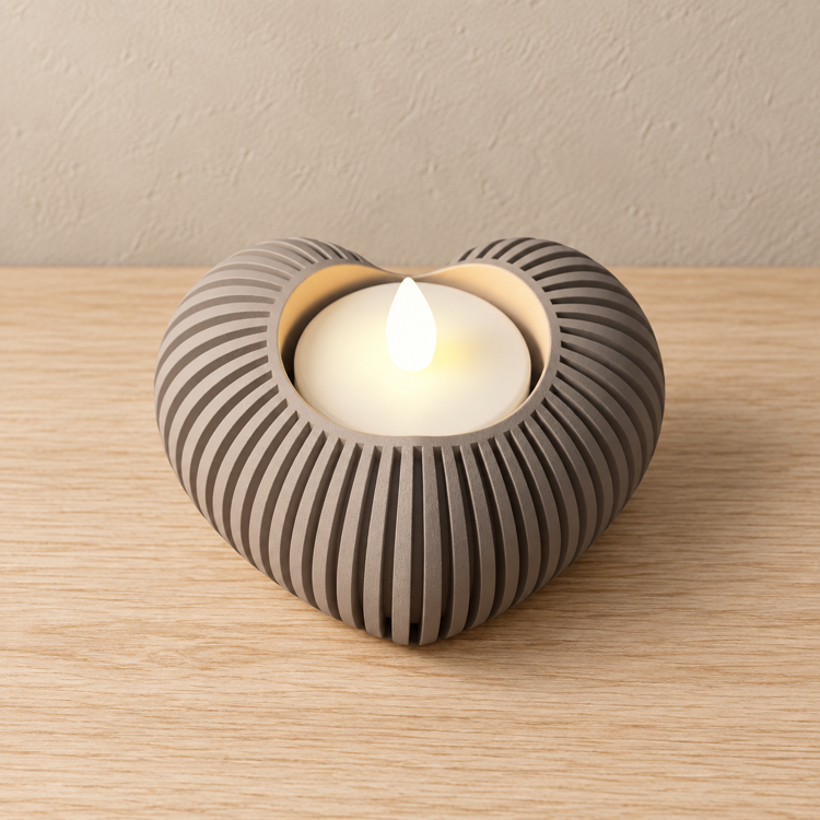 Afbeeldingen van Hartvormige led-theelichthouder – 3D-geprint | Japandi woondecoratie