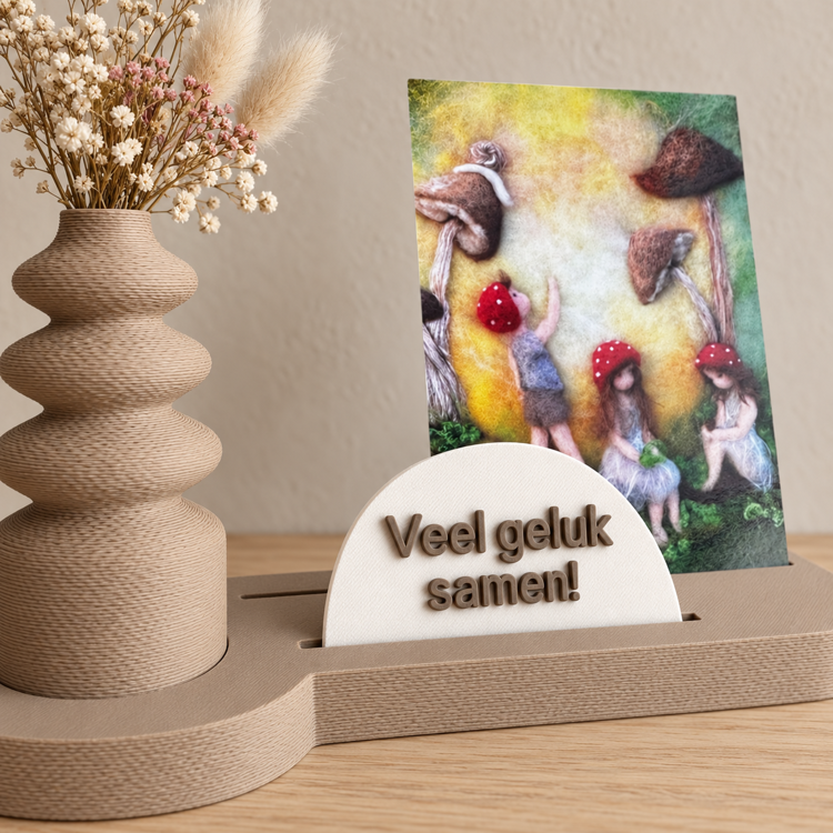 Afbeeldingen van Fotohouder met vaasje voor droogbloemen – persoonlijk cadeau met kaartje