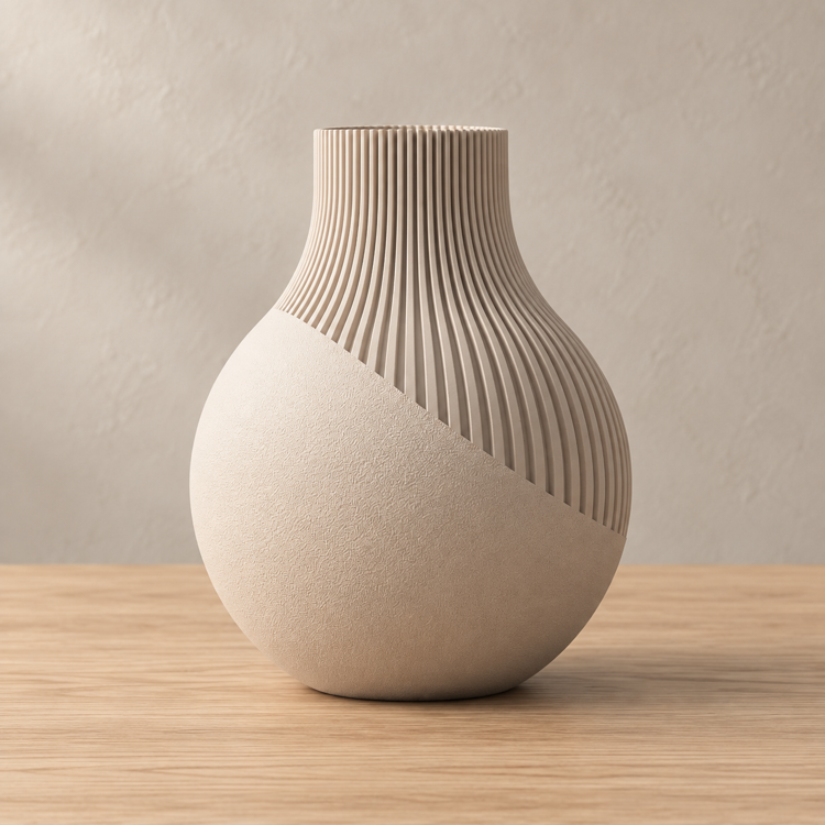 Afbeeldingen van Moderne Vaas – Diagonaal Textuurcontrast - Neki Vaas – Japandi 3D designvaas - 18cm