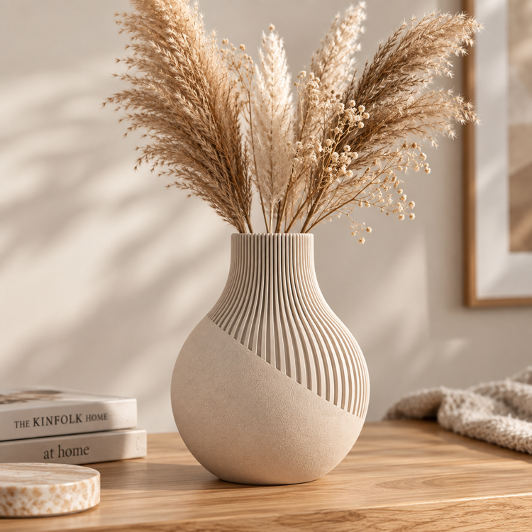 Afbeeldingen van Moderne Vaas – Diagonaal Textuurcontrast - Neki Vaas – Japandi 3D designvaas - 18cm