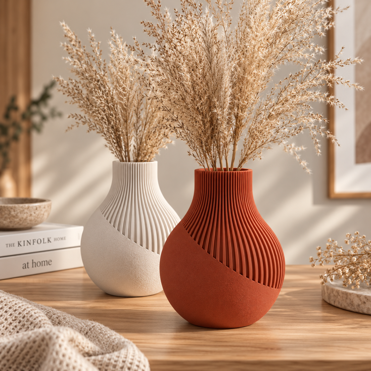 Afbeeldingen van Moderne Vaas – Diagonaal Textuurcontrast - Neki Vaas – Japandi 3D designvaas - 18cm