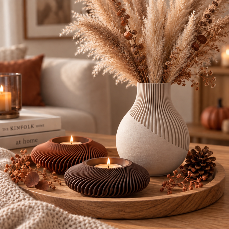 Afbeeldingen van Cozy Autumn Set – Neki vaas + 2 Lunar theelichthouders