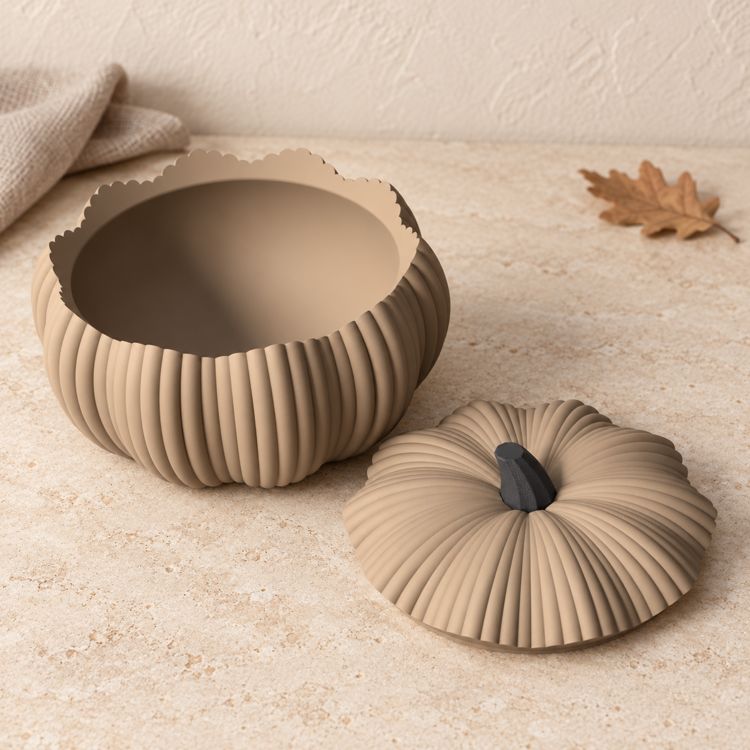 Afbeeldingen van Pompoenpot met deksel – herfstdecoratie - circa 128 mm