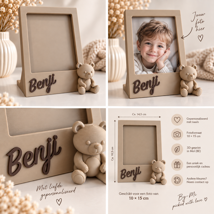 Afbeeldingen van Gepersonaliseerde fotokader met naam & beertje | 10 × 15 cm