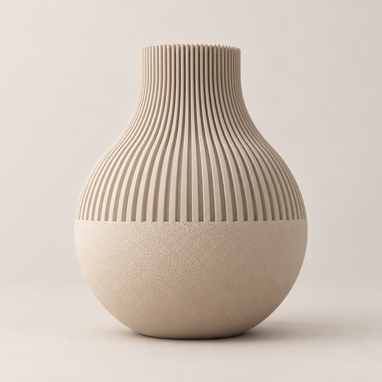 Afbeeldingen van Moderne Vaas – Japandi Design met een strakke horizontale Textuurovergang