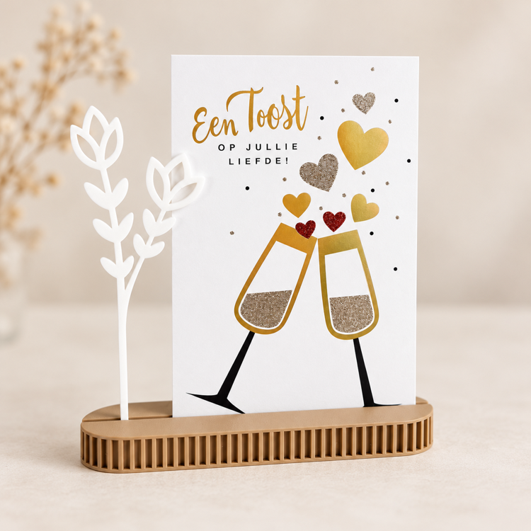 Afbeeldingen van Foto- & Kaarthouder met bloem – Perfect Cadeau - Latte Brown-Jade Wit