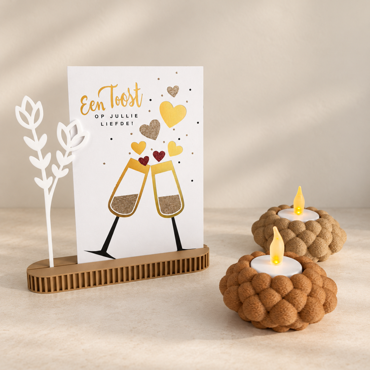 Afbeeldingen van Foto- & Kaarthouder met bloem – Perfect Cadeau - Latte Brown-Jade Wit