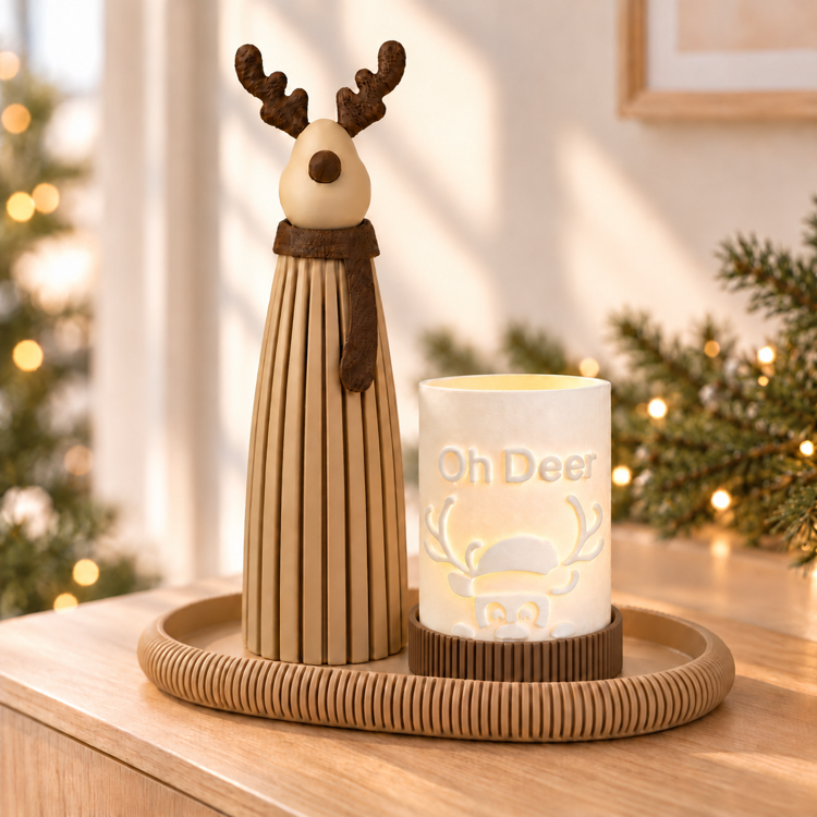 Afbeeldingen van Kerstset Oh Deer – groot ribbelrendier, Oh Deer-lichtje en Japandi tray