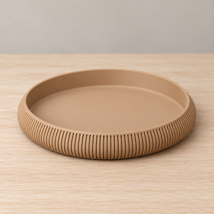 Afbeeldingen van Ronde Japandi tray met ribbelstructuur – 18 cm
