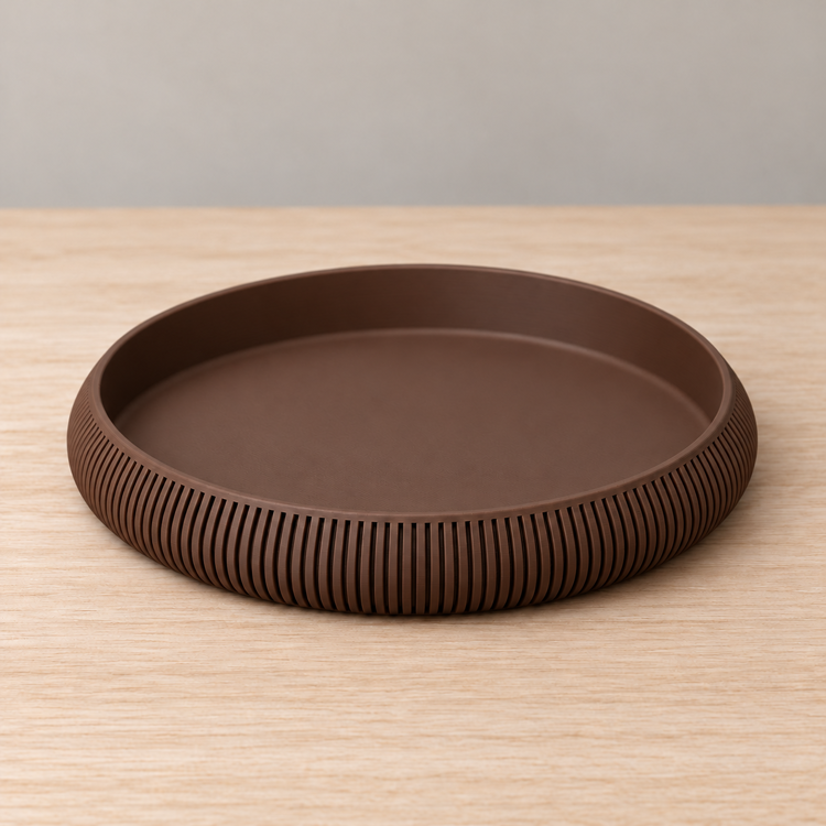 Afbeeldingen van Ronde Japandi tray met ribbelstructuur – 18 cm